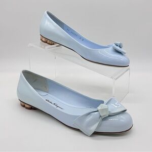 Salvatore Ferragamo Women's Ballerina Patent Leather Ribbon Blue Flats Avola 6